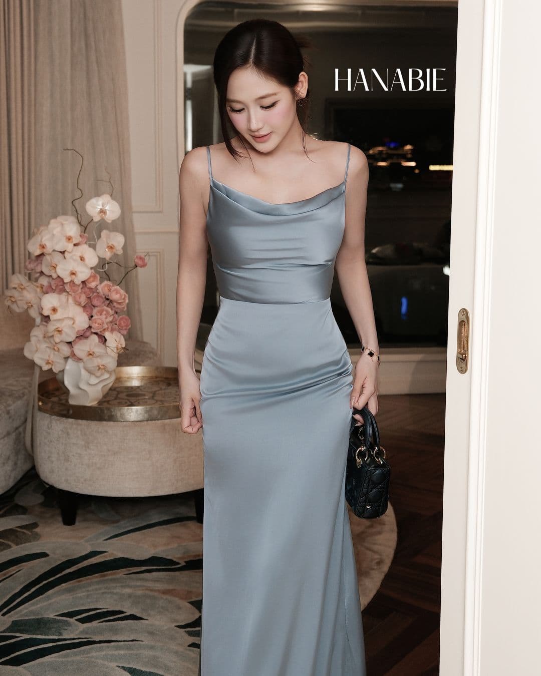 Selven Dress – Premium Blue Satin Slip Dress – Đầm Lụa Cổ Đổ Cao Cấp