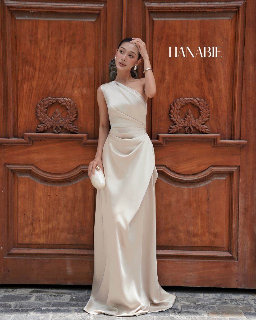 Aurelie Draped Satin Gown - HANABIE