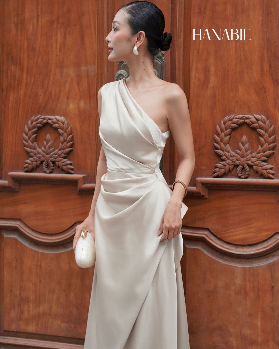 Aurelie Draped Satin Gown - HANABIE