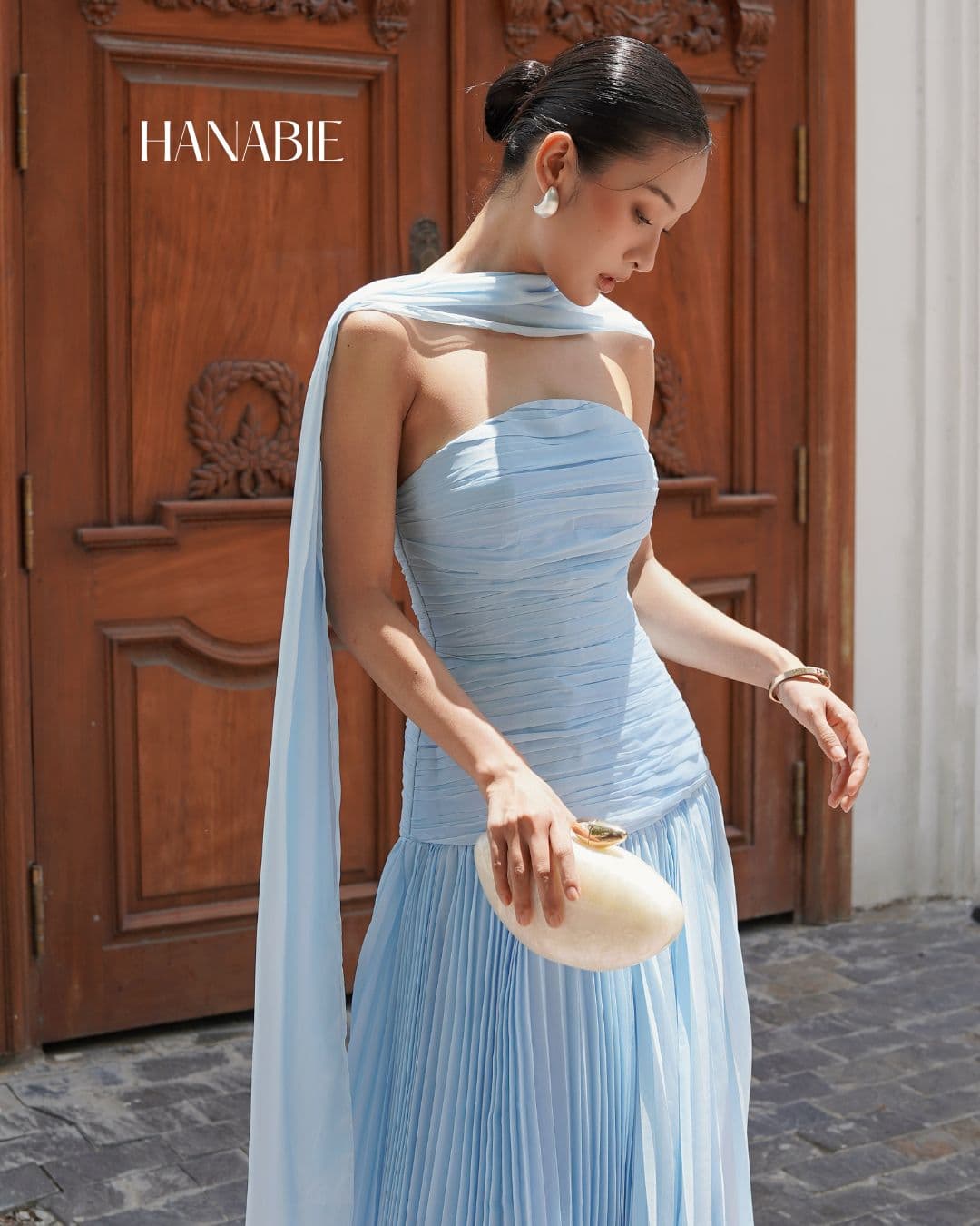Blue Hour Pleated Chiffon Gown