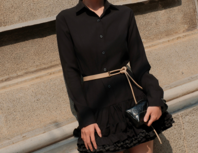 Vanila Ruffle Shirt Dress Black – Premium Black Mini Dress | Đầm sơ mi đen cao cấp bèo tầng thanh lịch, nữ tính by HANABIE