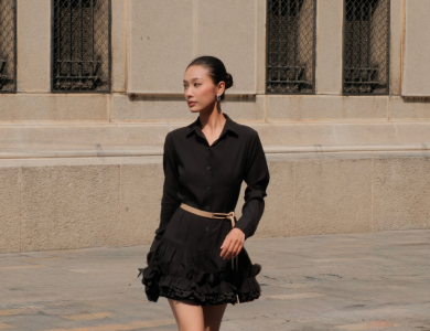 Vanila Ruffle Shirt Dress Black – Premium Black Mini Dress | Đầm sơ mi đen cao cấp bèo tầng thanh lịch, nữ tính by HANABIE