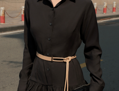Vanila Ruffle Shirt Dress Black – Premium Black Mini Dress | Đầm sơ mi đen cao cấp bèo tầng thanh lịch, nữ tính by HANABIE