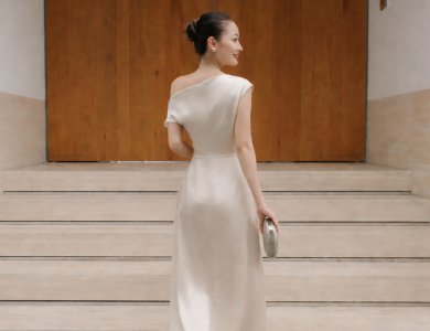 Ivian Silk Dress - Premium Silk Evening Gown | Váy lụa cao cấp lệch vai sang trọng, thanh lịch, nữ tính, luxury by HANABIE