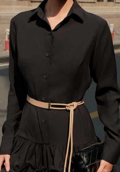 Vanila Ruffle Shirt Dress Black – Premium Black Mini Dress