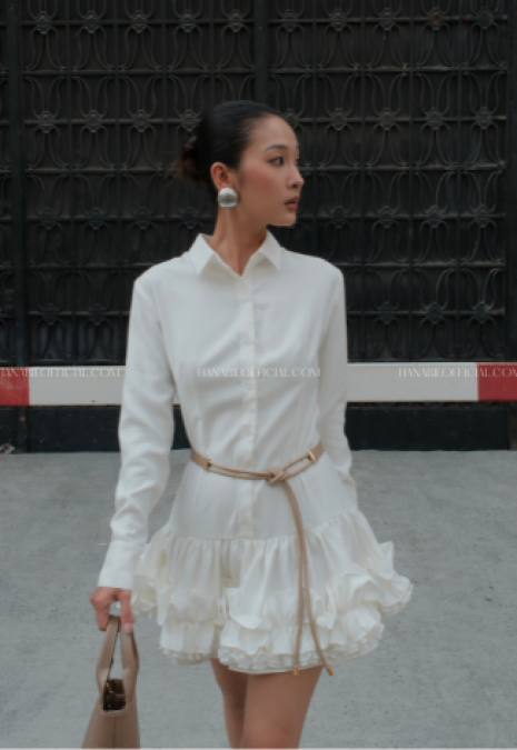 Vanila Ruffle Shirt Dress – Premium White Mini Dress | Đầm sơ mi trắng cao cấp bèo tầng thanh lịch, nữ tính by HANABIE