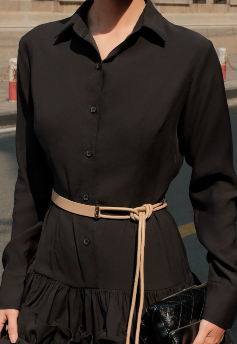Vanila Ruffle Shirt Dress Black – Premium Black Mini Dress | Đầm sơ mi đen cao cấp bèo tầng thanh lịch, nữ tính by HANABIE