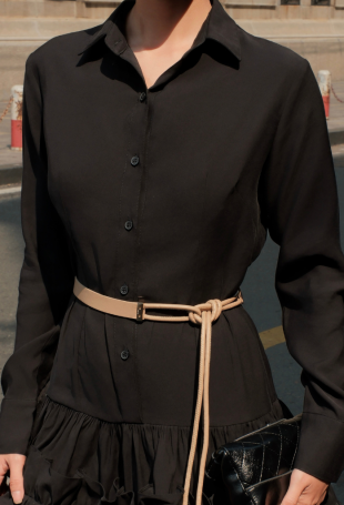 Vanila Ruffle Shirt Dress Black – Premium Black Mini Dress | Đầm sơ mi đen cao cấp bèo tầng thanh lịch, nữ tính by HANABIE